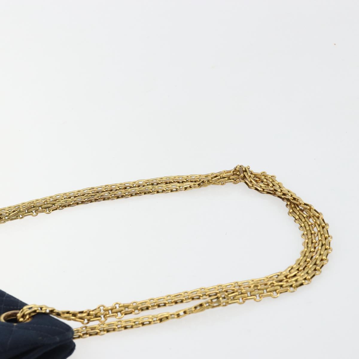 CHANEL Chain Shoulder Bag Cotton Navy Gold CC Auth 180590