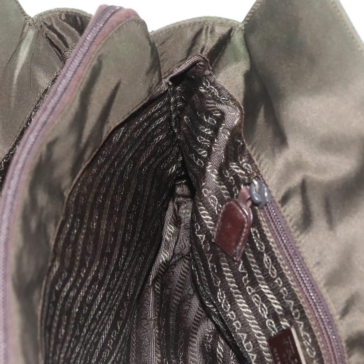 PRADA Chain Tote Bag Nylon Khaki Silver Auth 180596