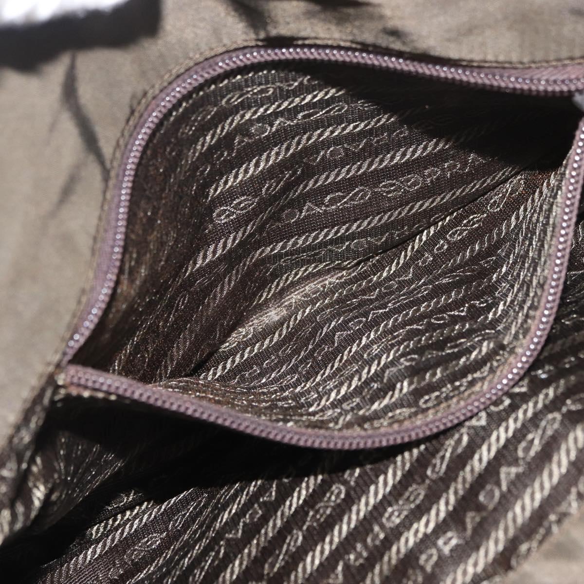 PRADA Chain Tote Bag Nylon Khaki Silver Auth 180596