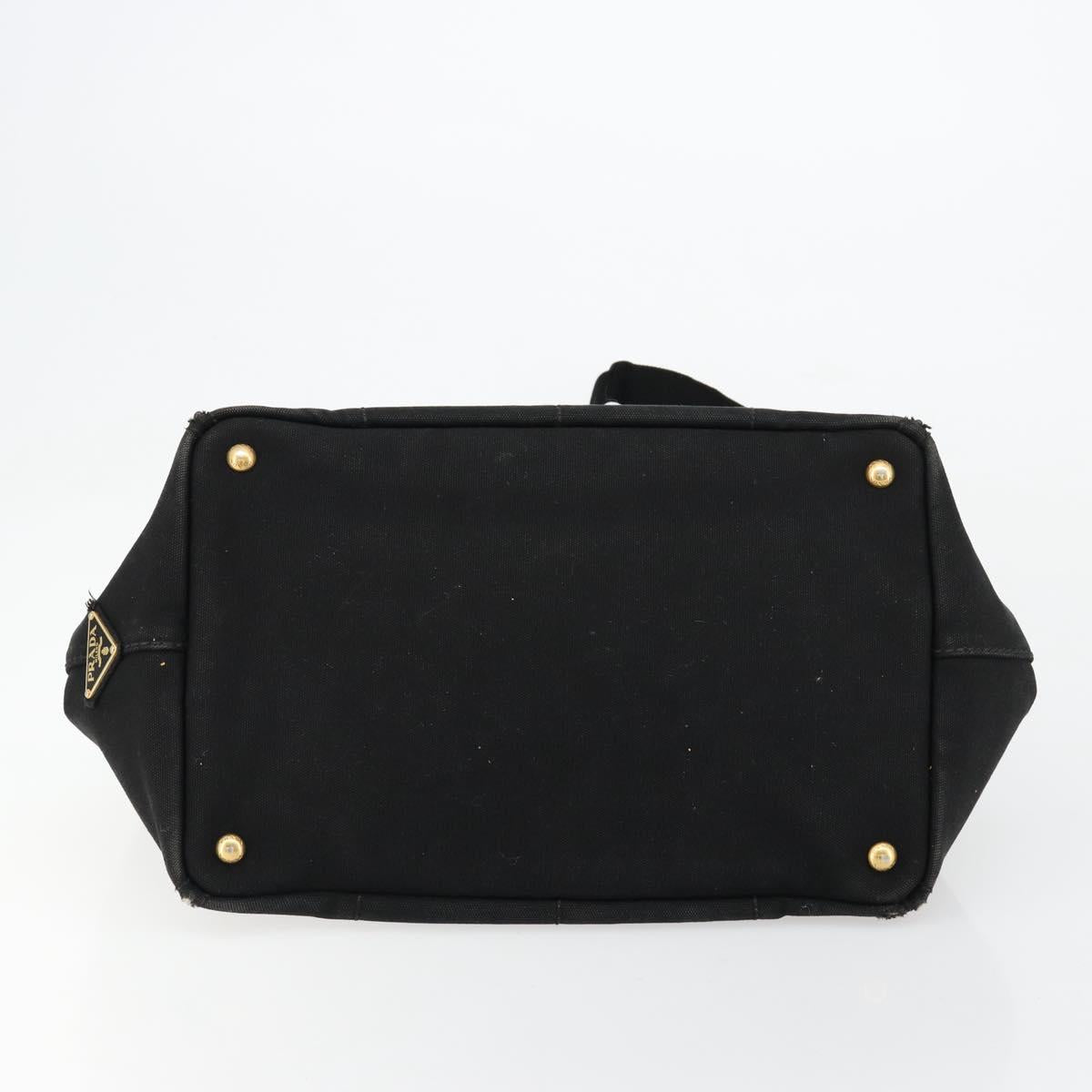 PRADA Canapa MM Hand Bag Canvas 2way Black Gold Auth 180606