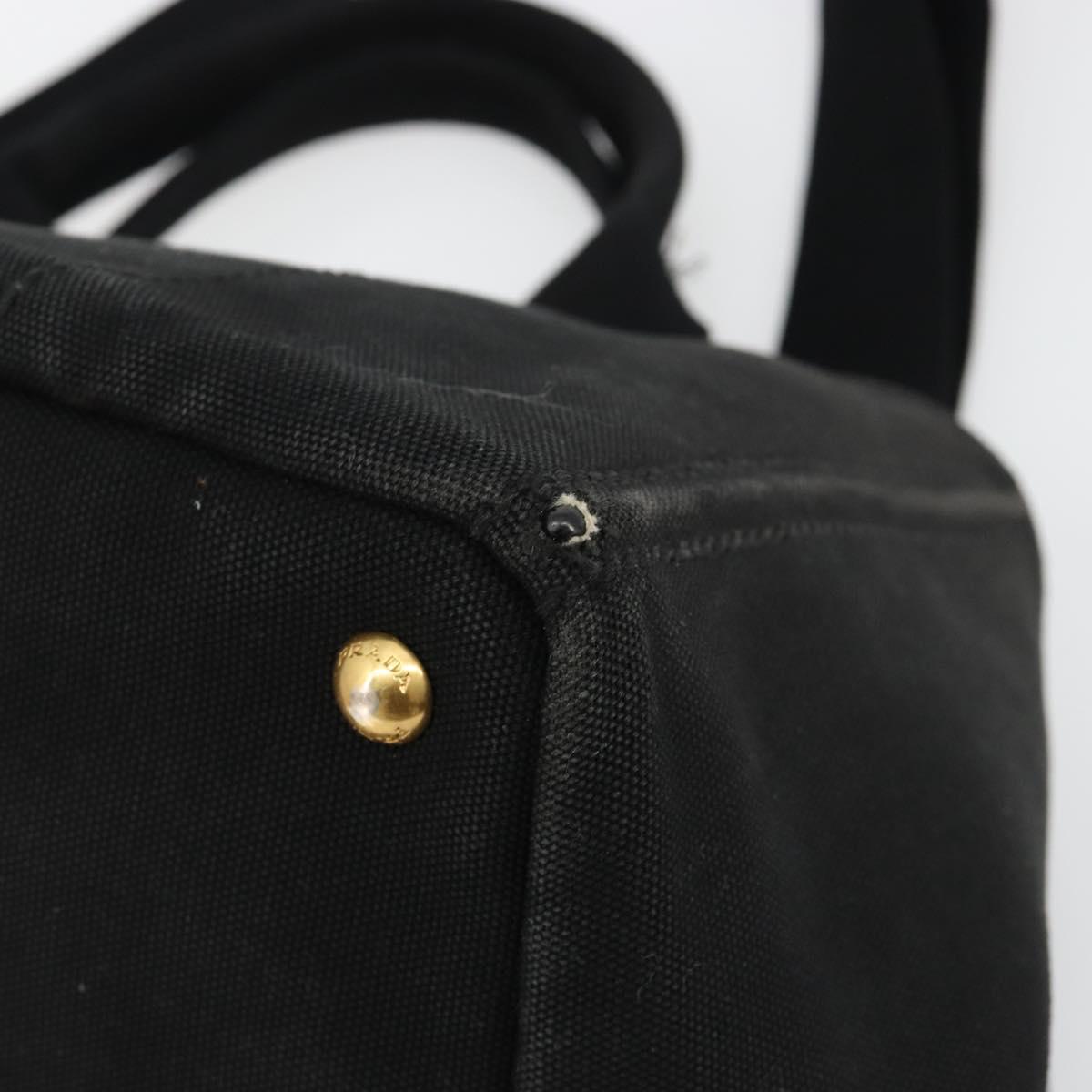 PRADA Canapa MM Hand Bag Canvas 2way Black Gold Auth 180606