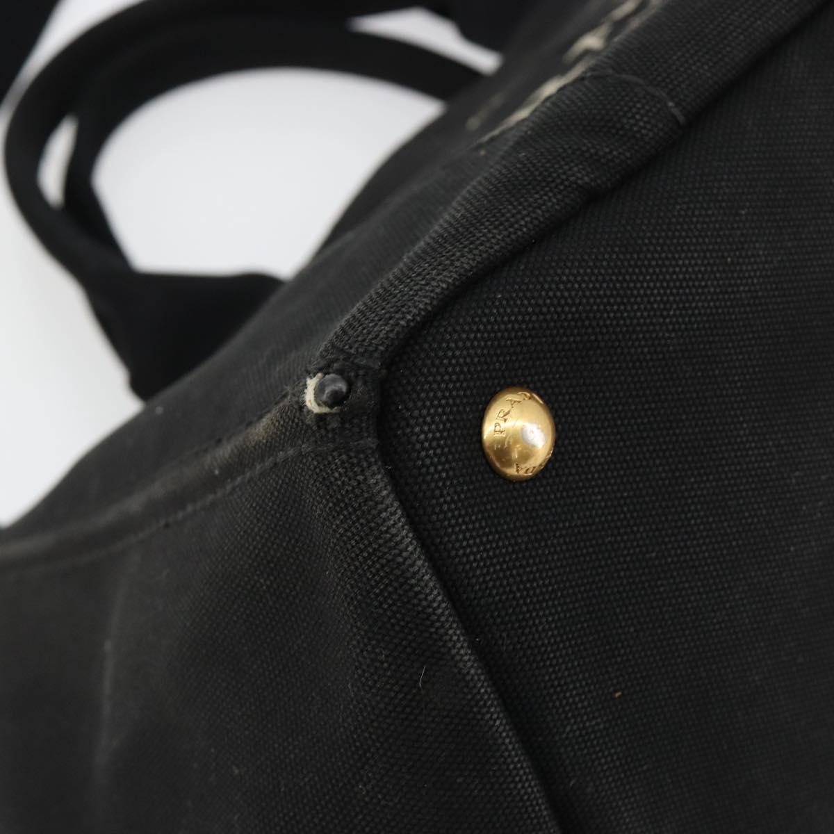 PRADA Canapa MM Hand Bag Canvas 2way Black Gold Auth 180606