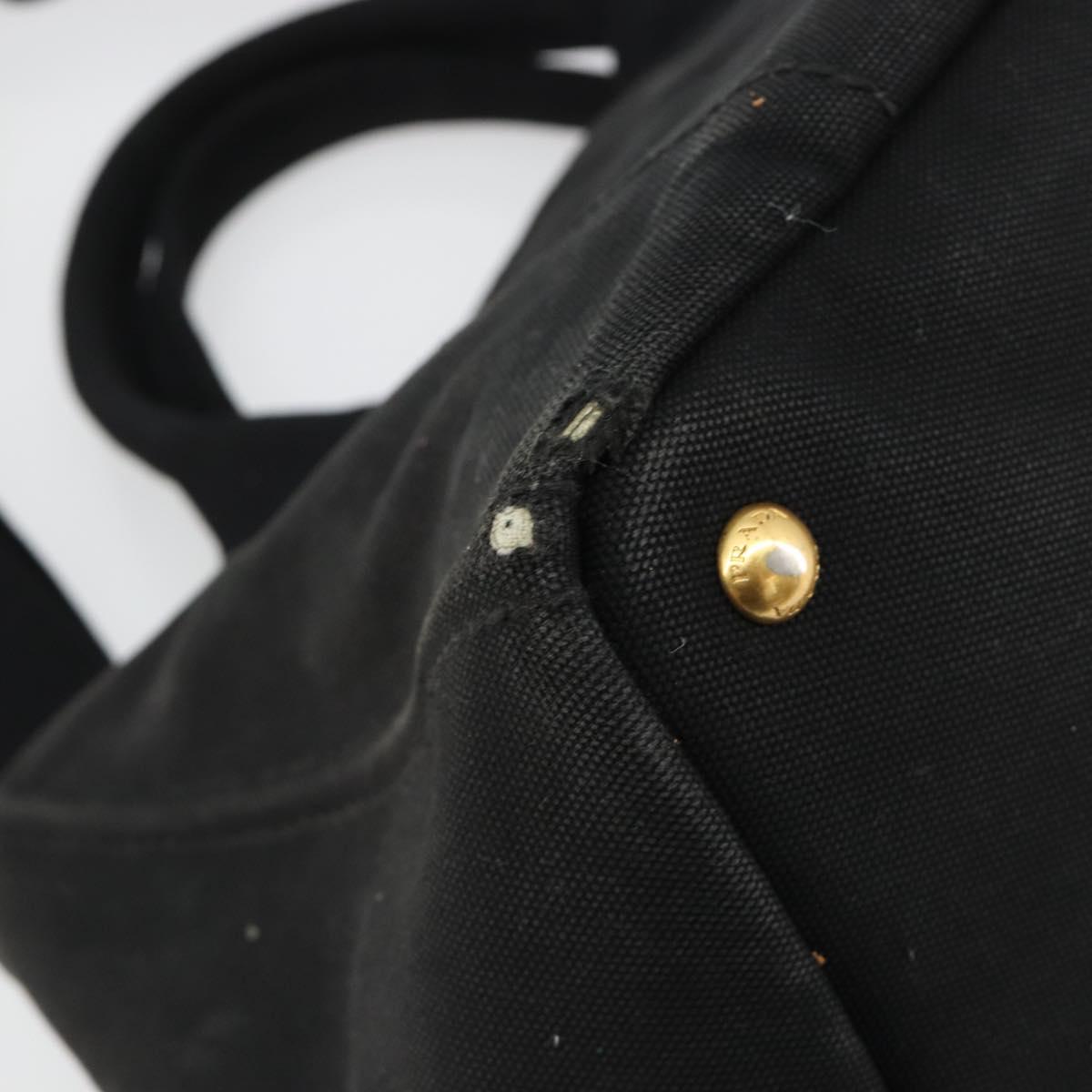 PRADA Canapa MM Hand Bag Canvas 2way Black Gold Auth 180606