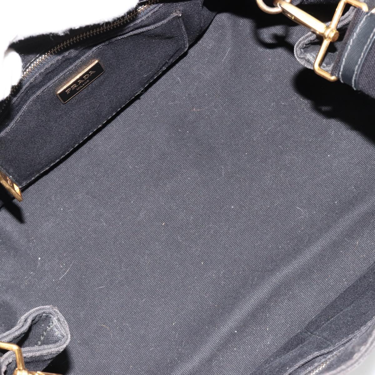 PRADA Canapa MM Hand Bag Canvas 2way Black Gold Auth 180606