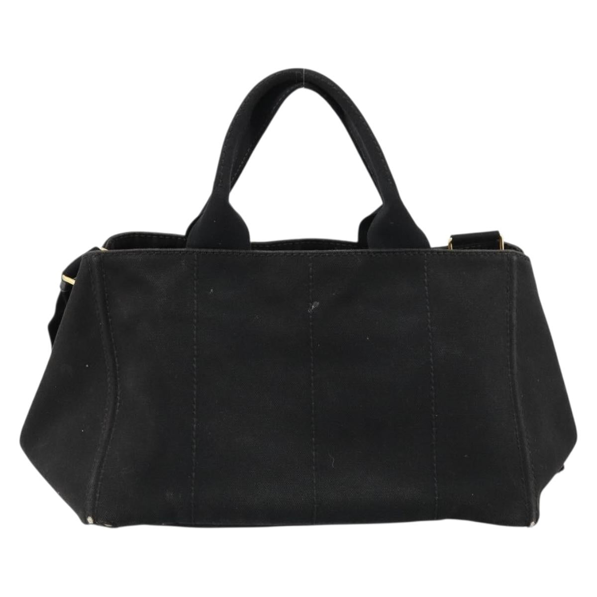 PRADA Canapa MM Hand Bag Canvas 2way Black Gold Auth 180606