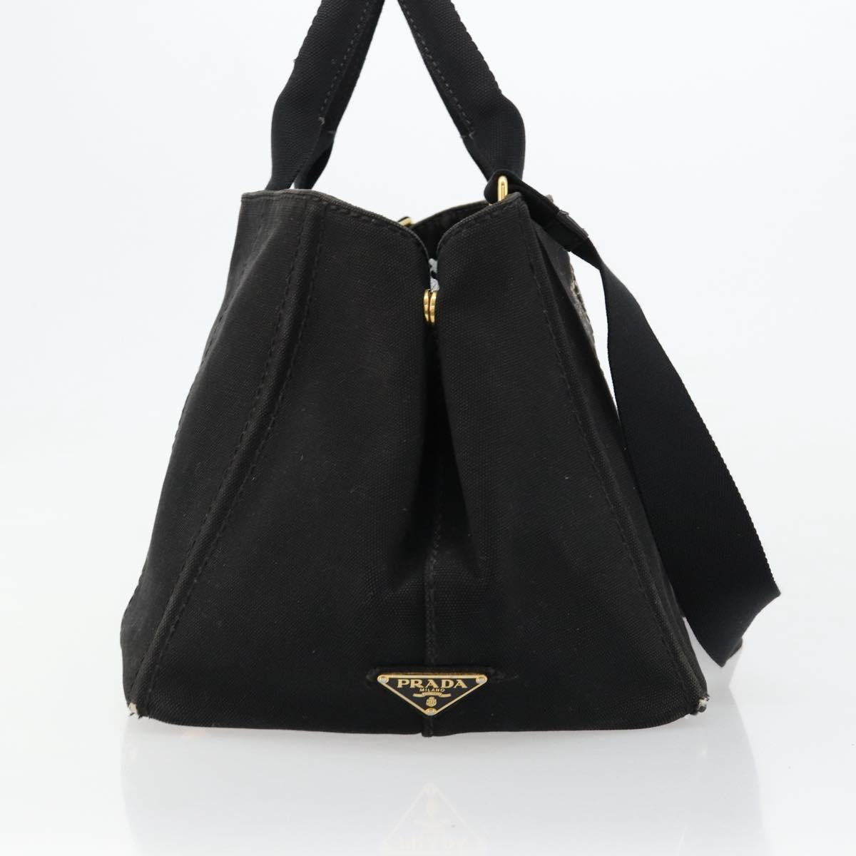 PRADA Canapa MM Hand Bag Canvas 2way Black Gold Auth 180606