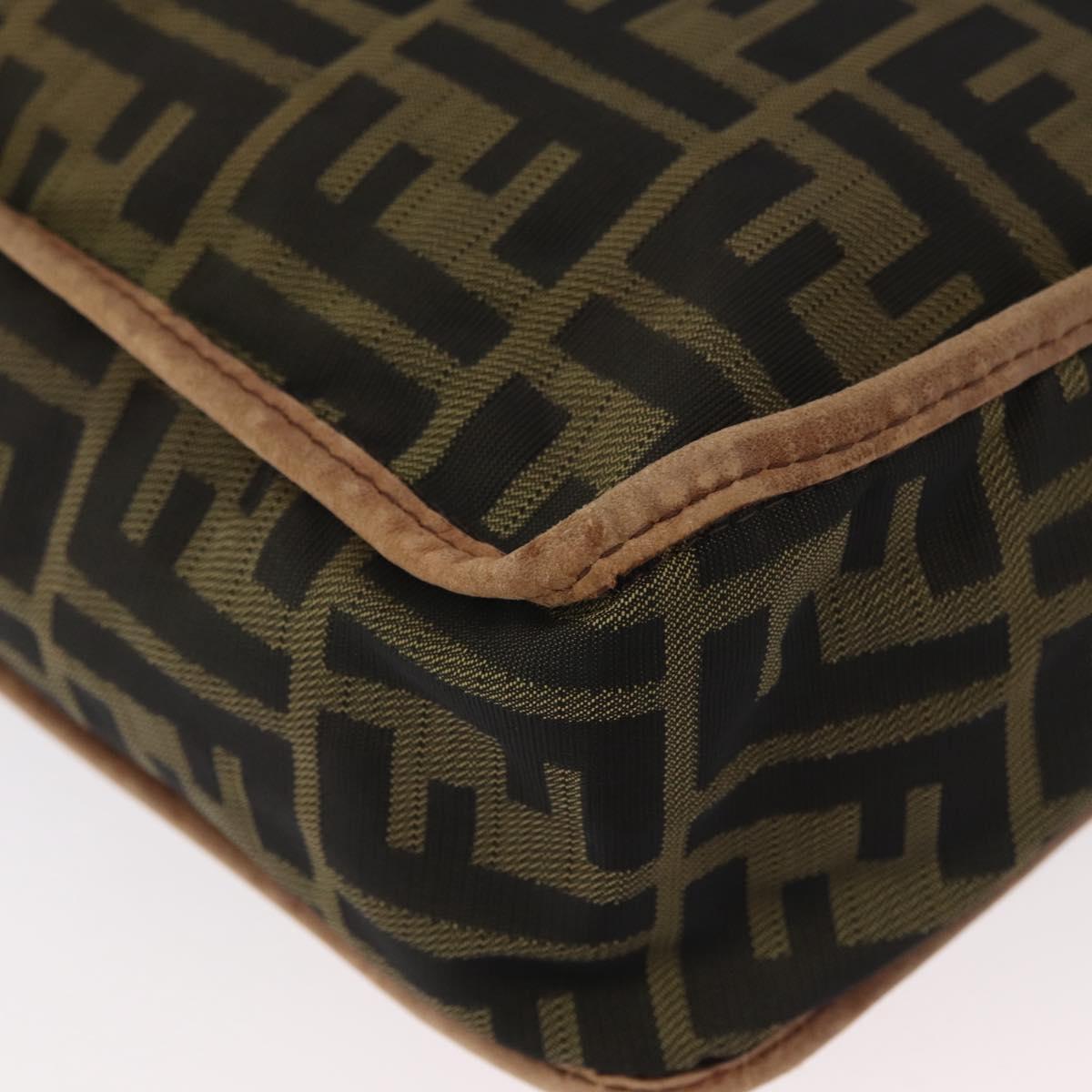 FENDI Zucca Canvas Shoulder Bag Black Brown Auth 180611