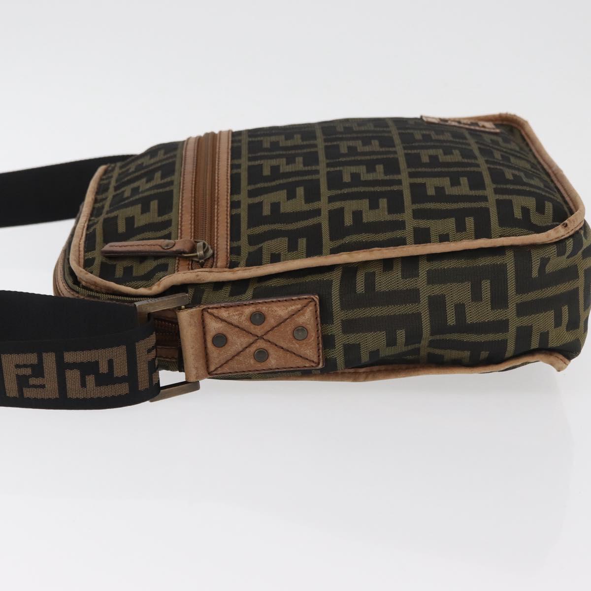 FENDI Zucca Canvas Shoulder Bag Black Brown Auth 180611
