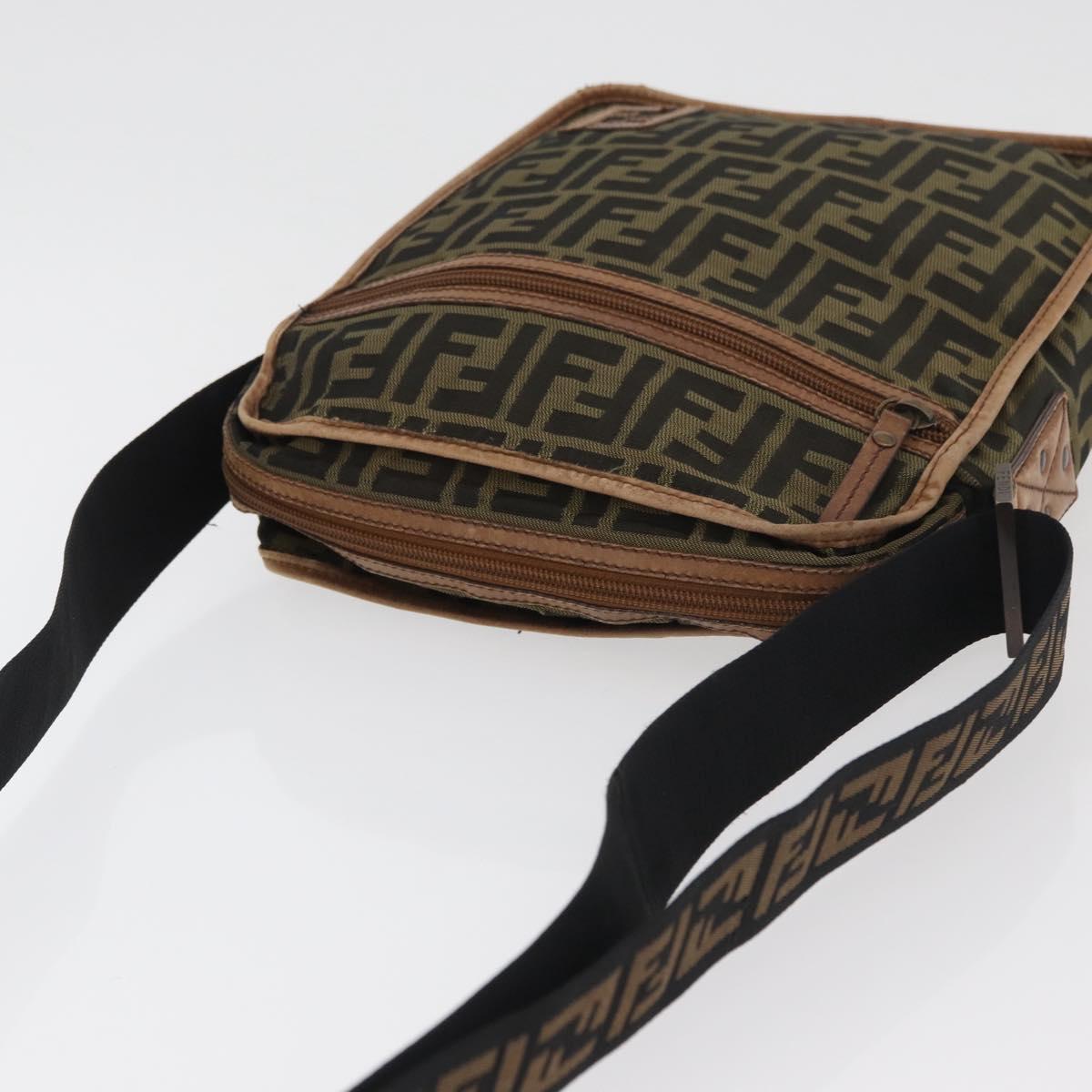 FENDI Zucca Canvas Shoulder Bag Black Brown Auth 180611