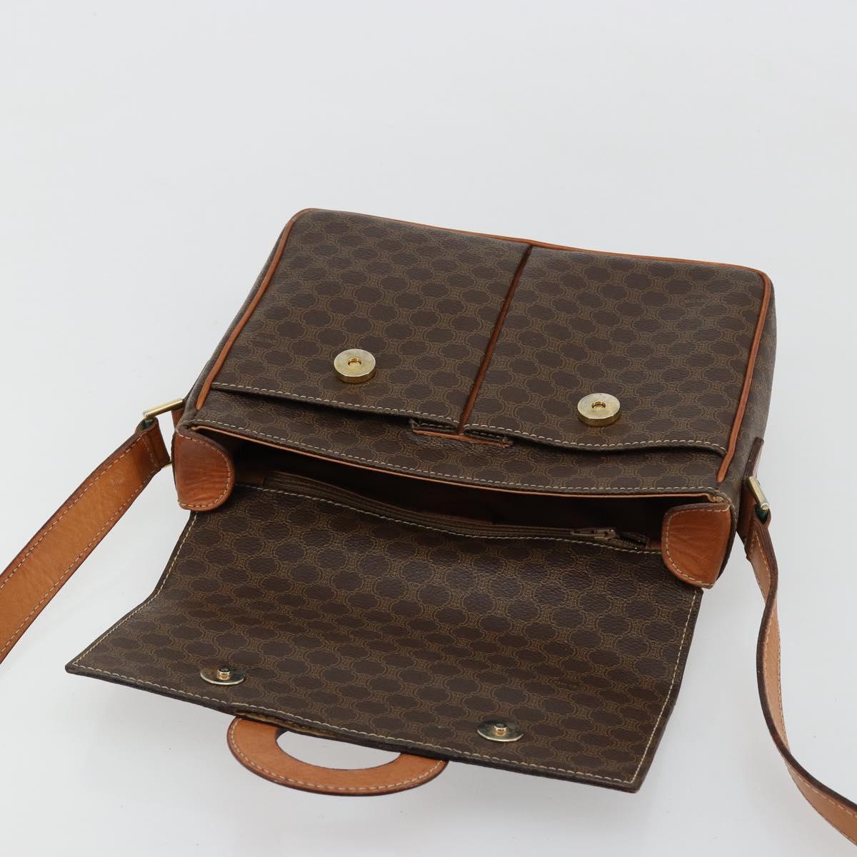 CELINE Macadam Canvas Shoulder Bag PVC Leather Brown Gold Auth 180612A