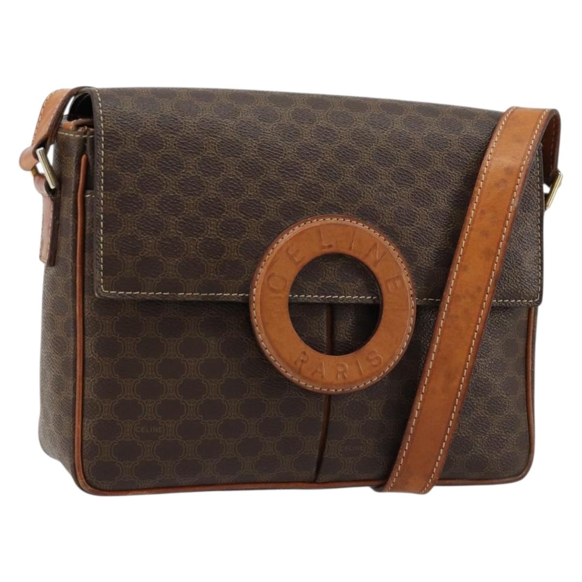 CELINE Macadam Canvas Shoulder Bag PVC Leather Brown Gold Auth 180612A