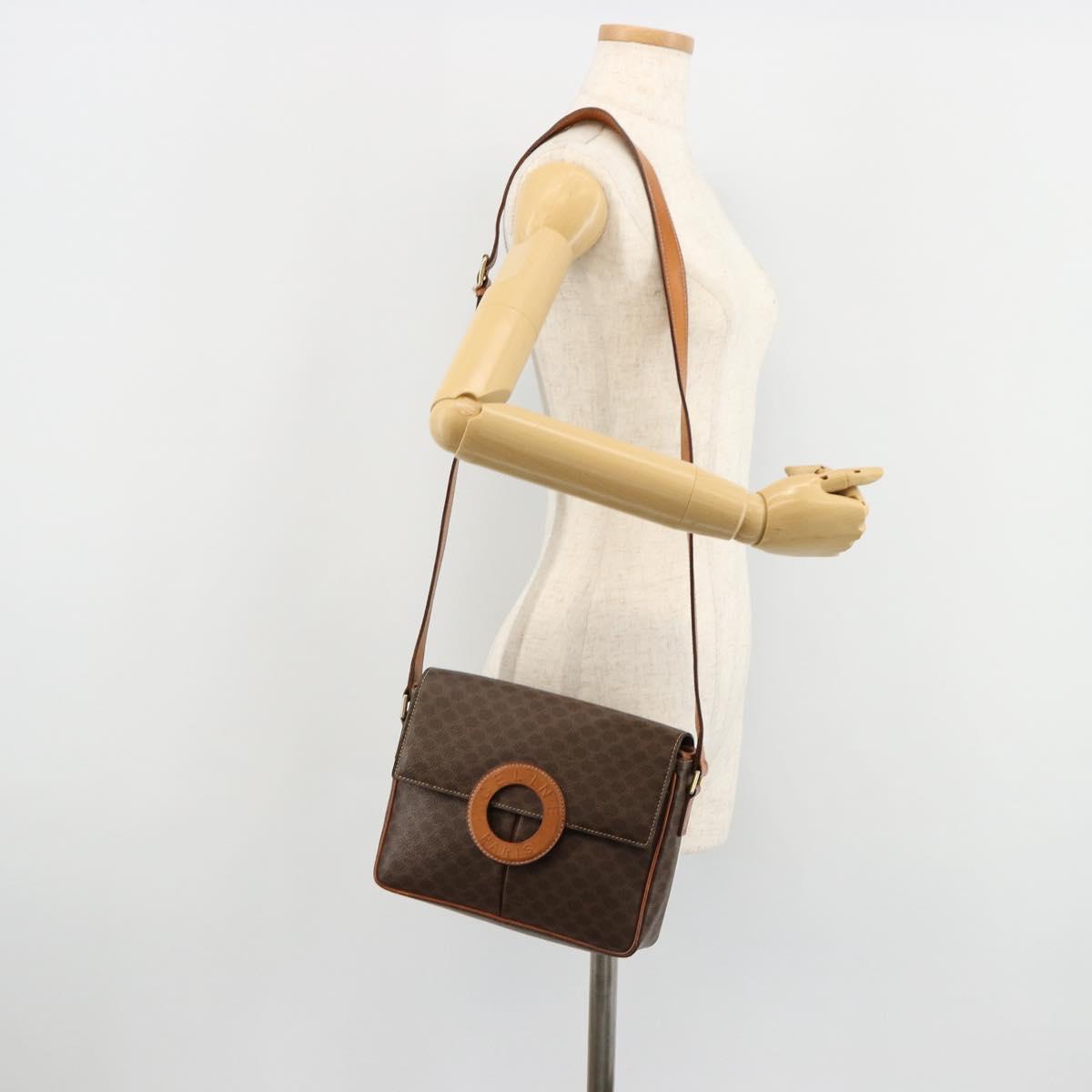 CELINE Macadam Canvas Shoulder Bag PVC Leather Brown Gold Auth 180612A