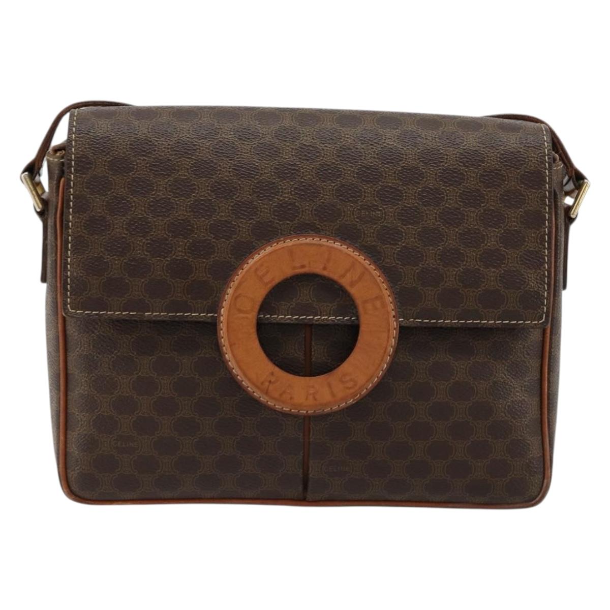 CELINE Macadam Canvas Shoulder Bag PVC Leather Brown Gold Auth 180612A