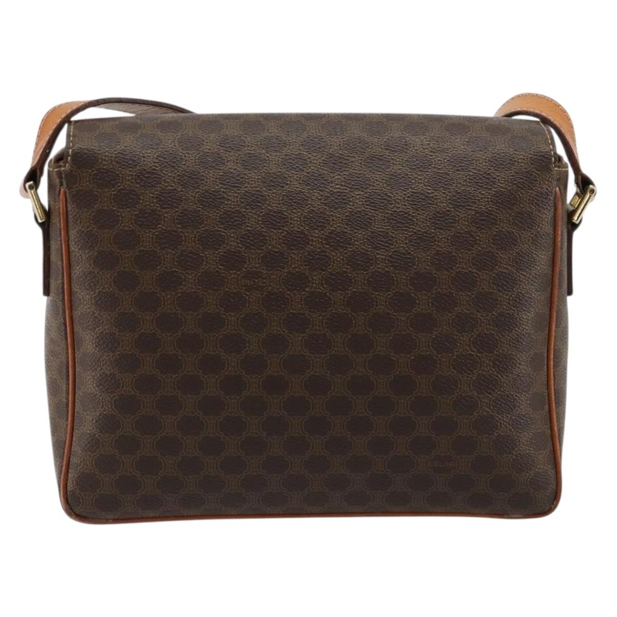CELINE Macadam Canvas Shoulder Bag PVC Leather Brown Gold Auth 180612A