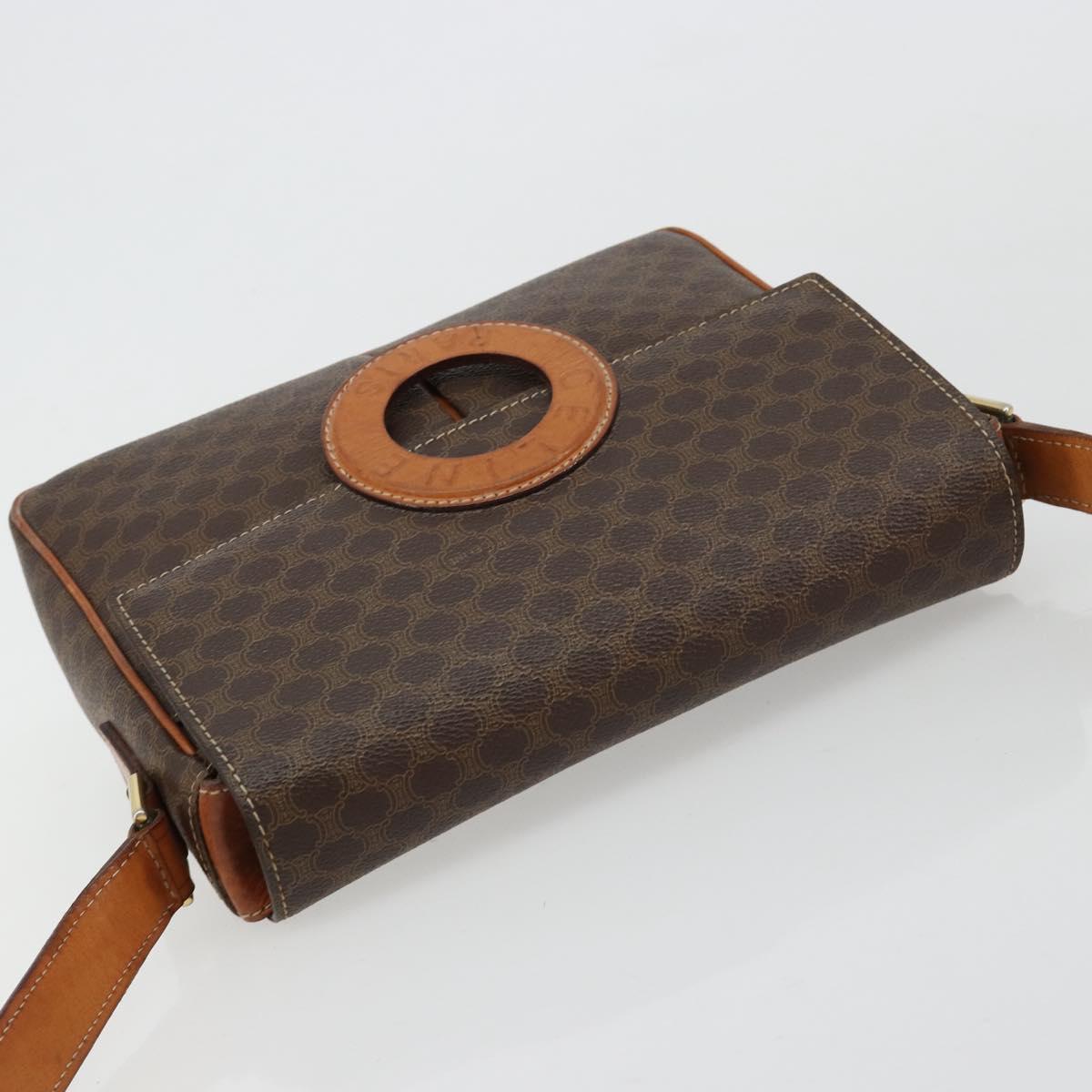 CELINE Macadam Canvas Shoulder Bag PVC Leather Brown Gold Auth 180612A