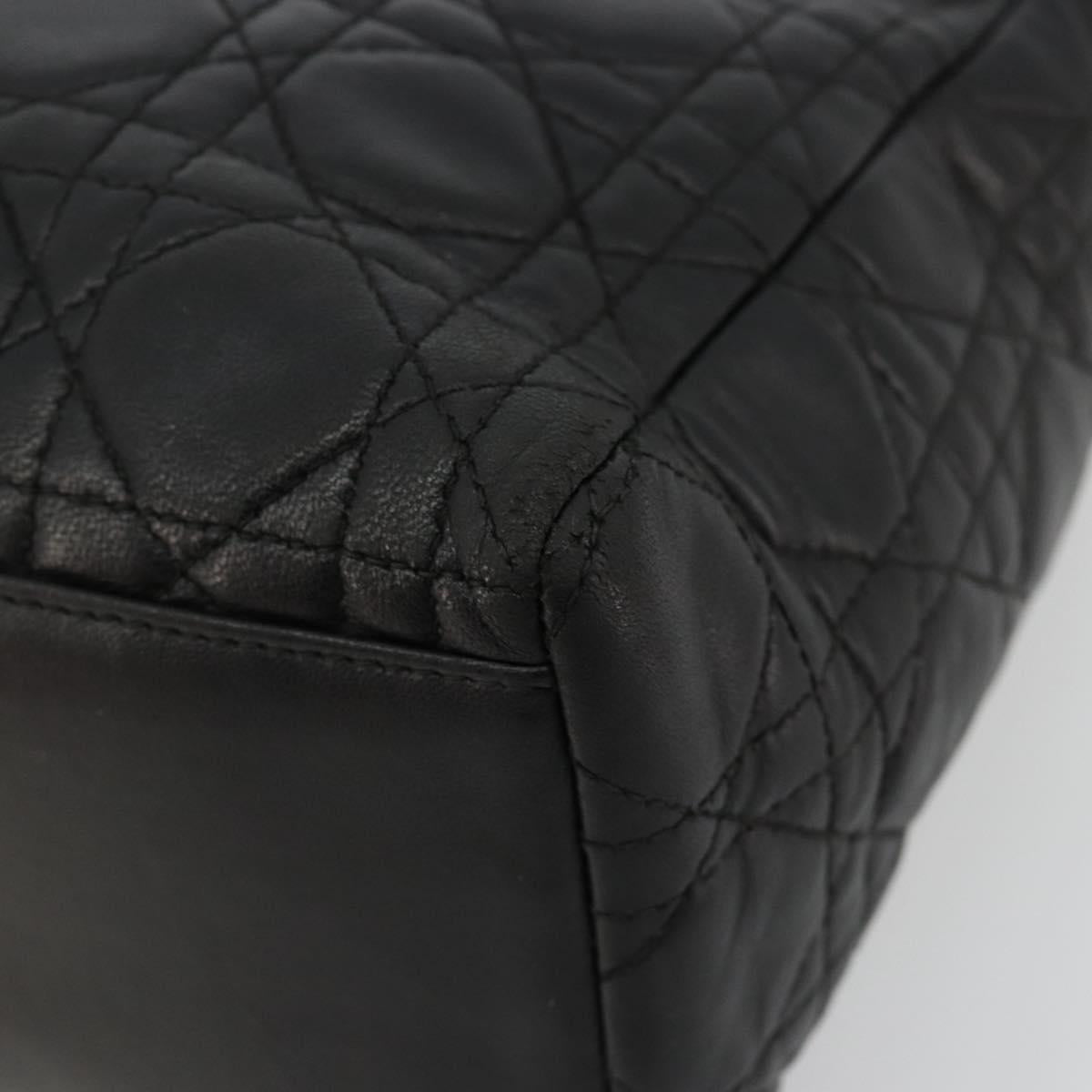 Christian Dior Canage Hand Bag Lamb Skin Black Gold Auth 180616A