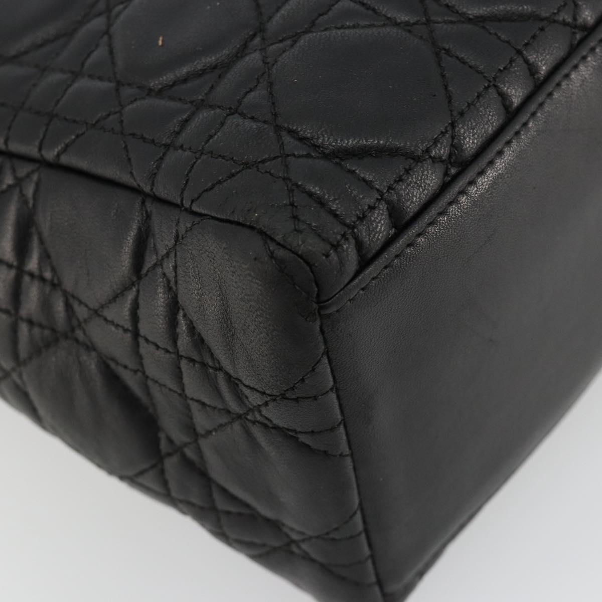 Christian Dior Canage Hand Bag Lamb Skin Black Gold Auth 180616A