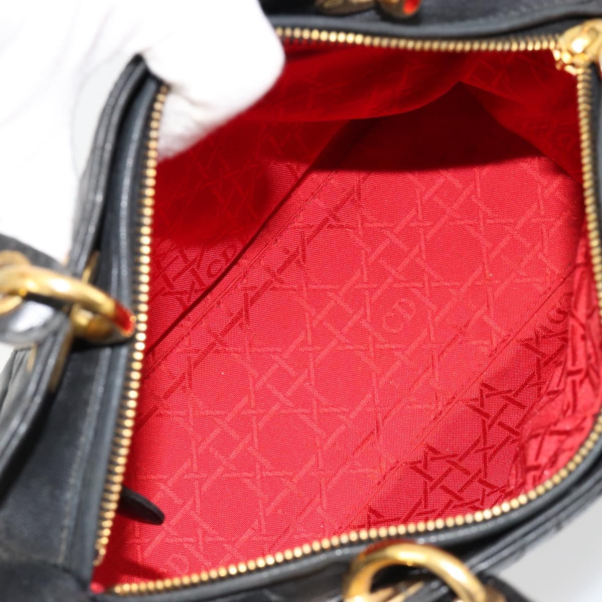 Christian Dior Canage Hand Bag Lamb Skin Black Gold Auth 180616A