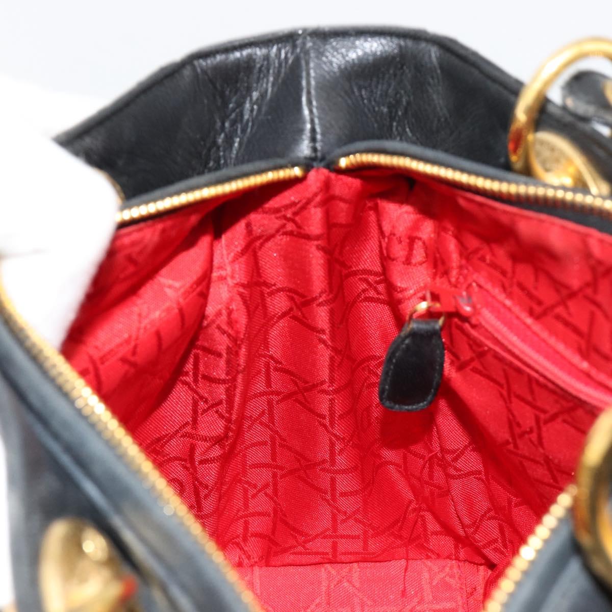 Christian Dior Canage Hand Bag Lamb Skin Black Gold Auth 180616A