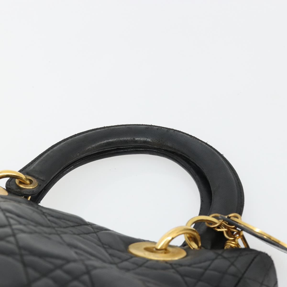 Christian Dior Canage Hand Bag Lamb Skin Black Gold Auth 180616A
