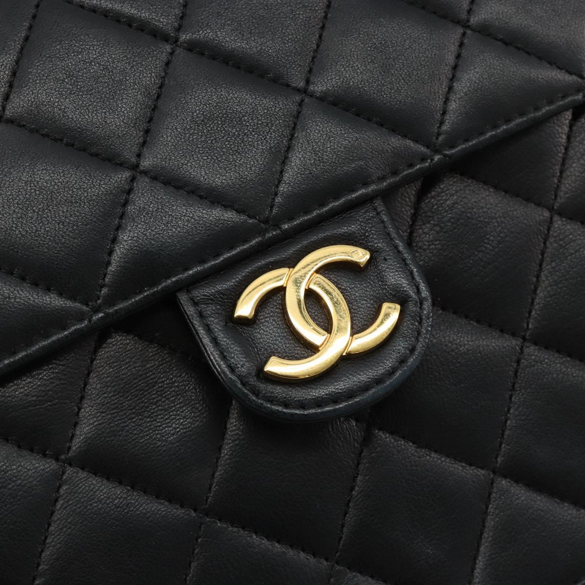 CHANEL Matelasse Chain Shoulder Bag Lamb Skin Black Gold CC Auth 180617