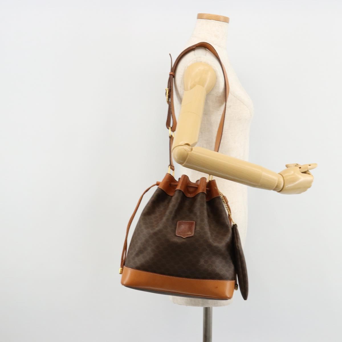 CELINE Macadam Canvas Purse Shoulder Bag PVC Leather Brown Gold Auth 180626A