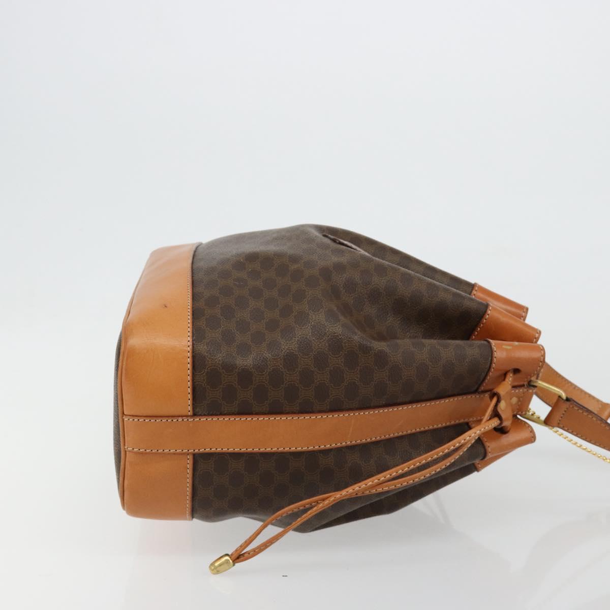CELINE Macadam Canvas Purse Shoulder Bag PVC Leather Brown Gold Auth 180626A