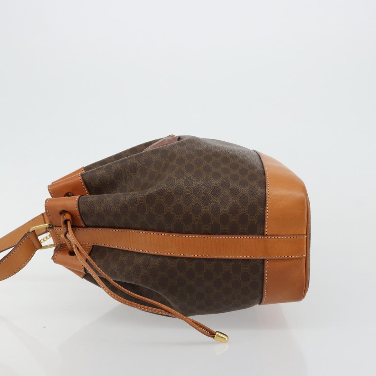 CELINE Macadam Canvas Purse Shoulder Bag PVC Leather Brown Gold Auth 180626A