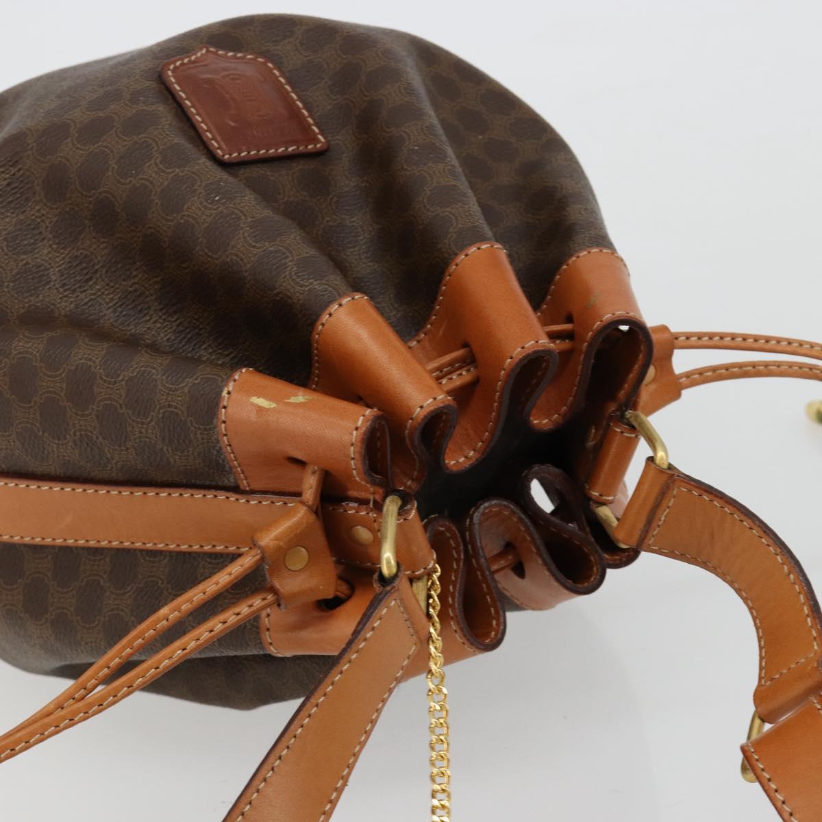 CELINE Macadam Canvas Purse Shoulder Bag PVC Leather Brown Gold Auth 180626A