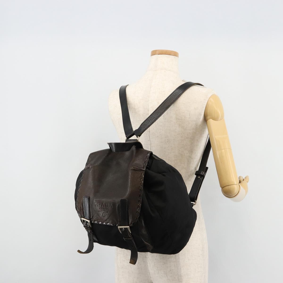 PRADA Backpack Nylon Black Silver Auth 180627