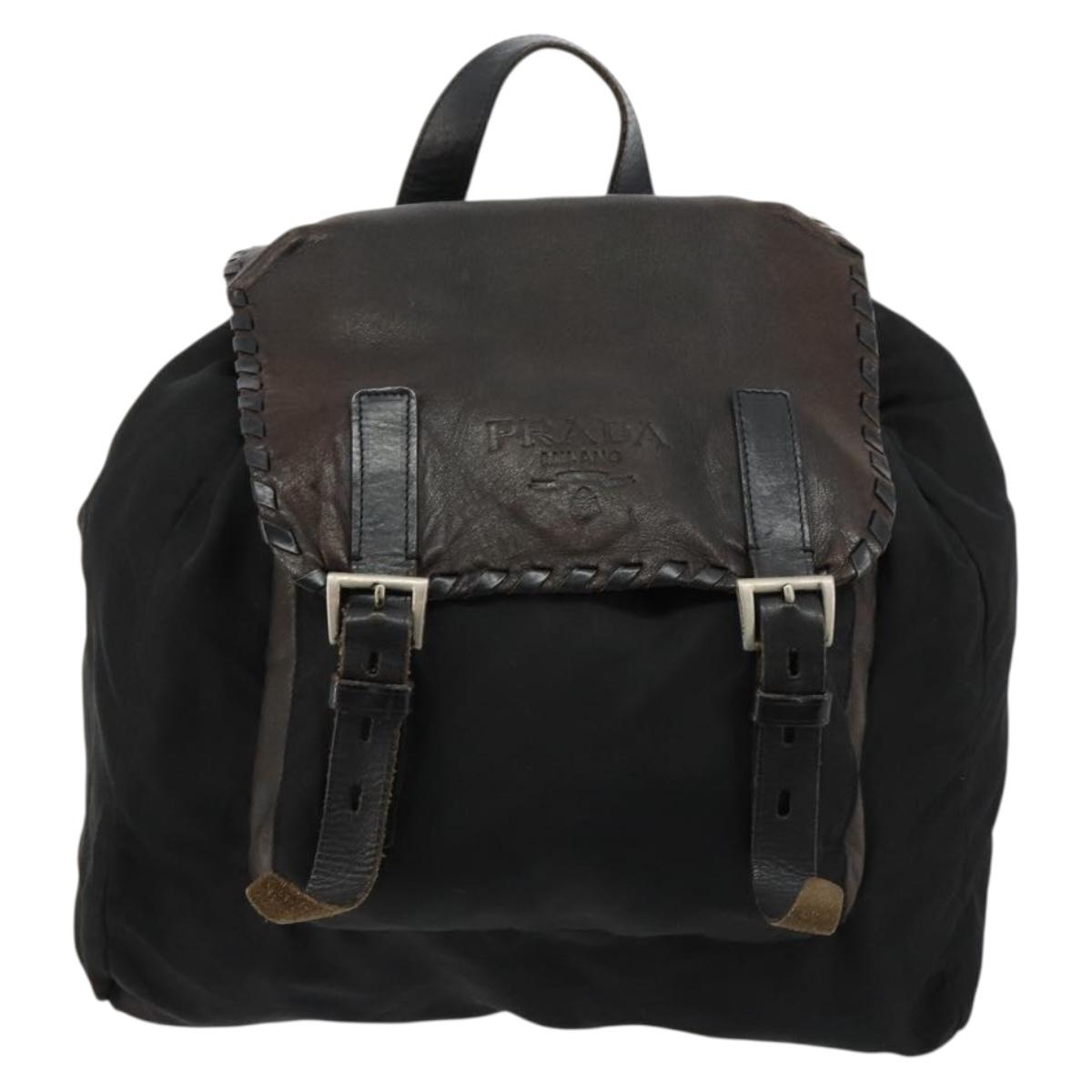 PRADA Backpack Nylon Black Silver Auth 180627