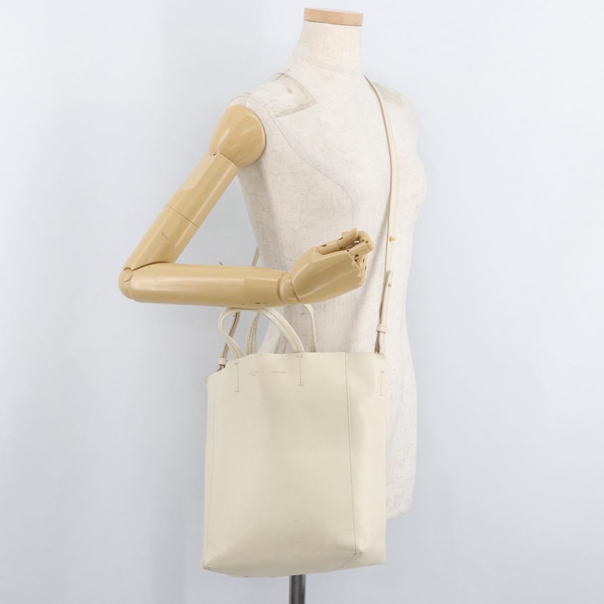 CELINE Tote Bag Leather 2way Ivory Gold Auth 180628