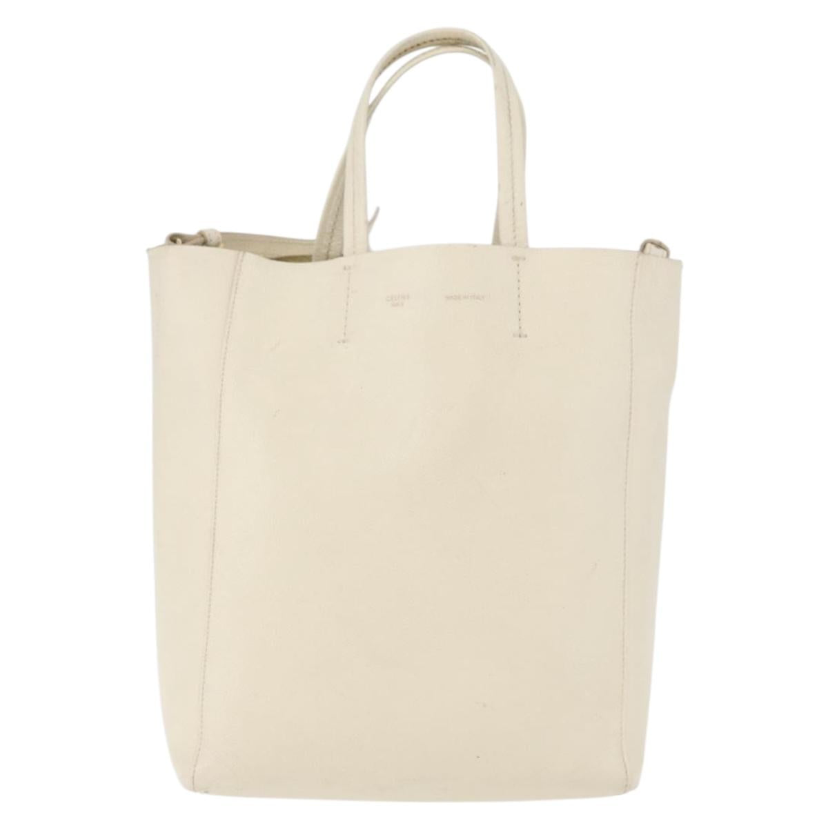 CELINE Tote Bag Leather 2way Ivory Gold Auth 180628