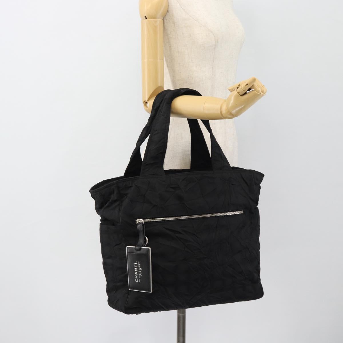 CHANEL New Travel Line Tote Bag Nylon Black Silver CC Auth 180630A
