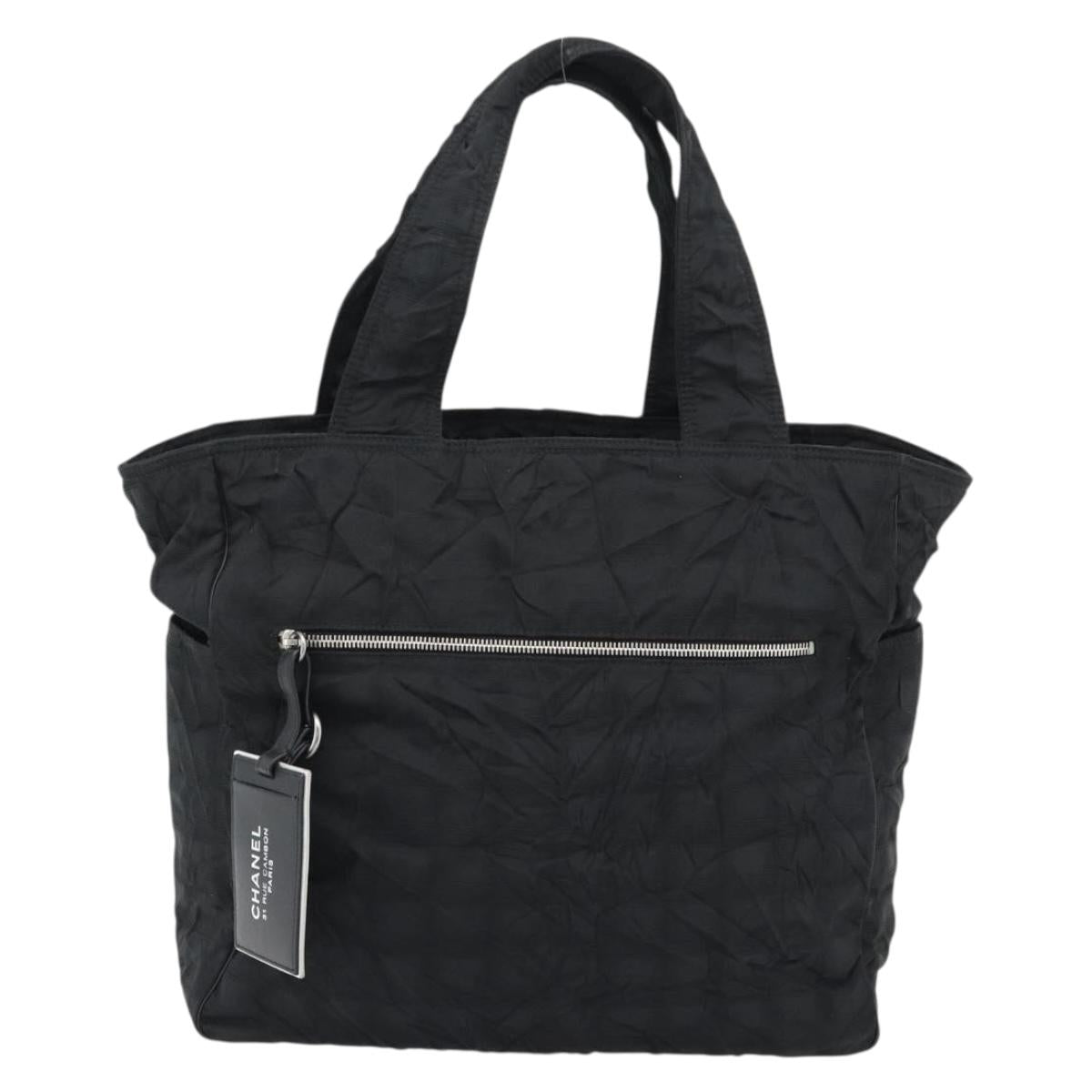 CHANEL New Travel Line Tote Bag Nylon Black Silver CC Auth 180630A