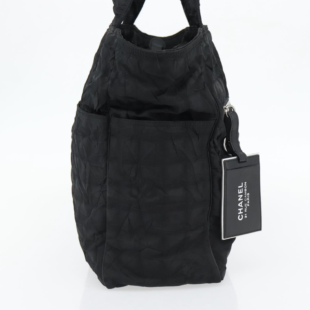 CHANEL New Travel Line Tote Bag Nylon Black Silver CC Auth 180630A