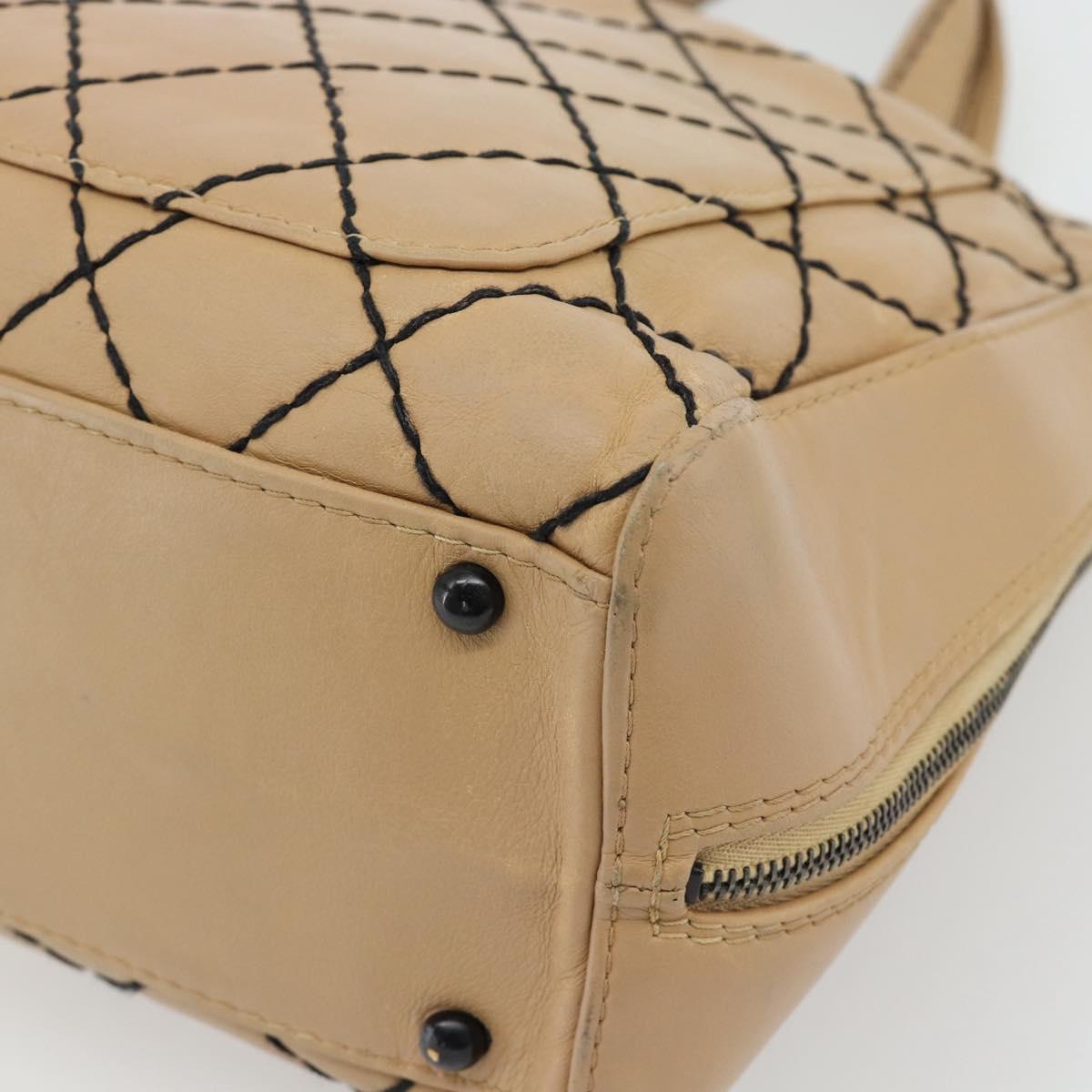 CHANEL Wild Stitch Tote Bag Leather Beige CC Auth 180632