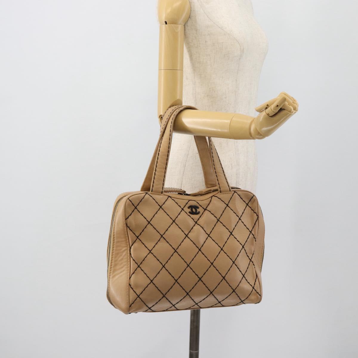CHANEL Wild Stitch Tote Bag Leather Beige CC Auth 180632