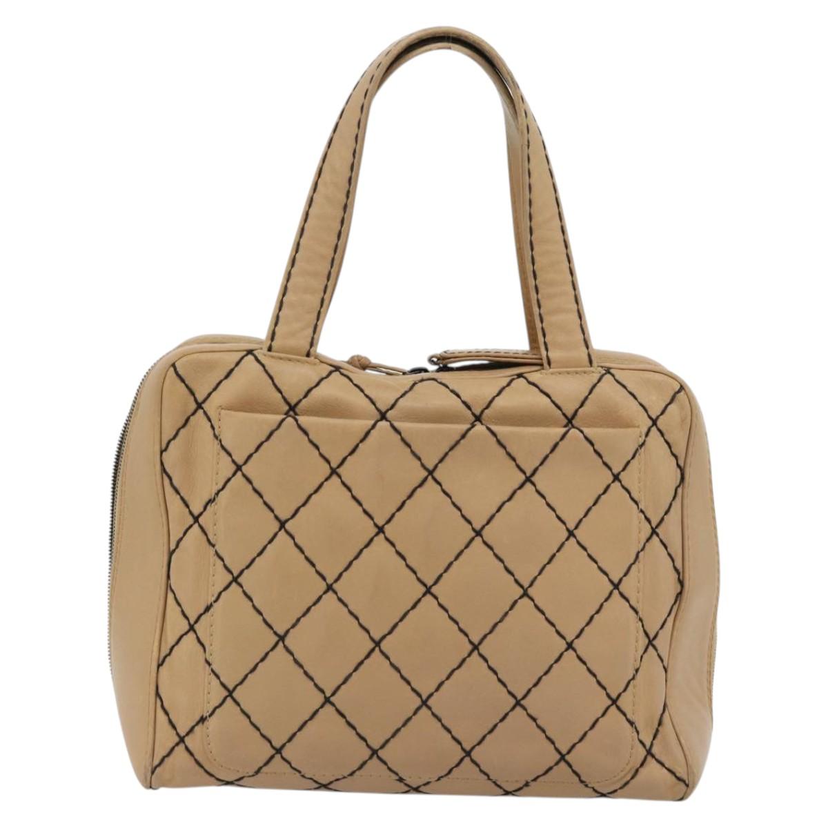CHANEL Wild Stitch Tote Bag Leather Beige CC Auth 180632