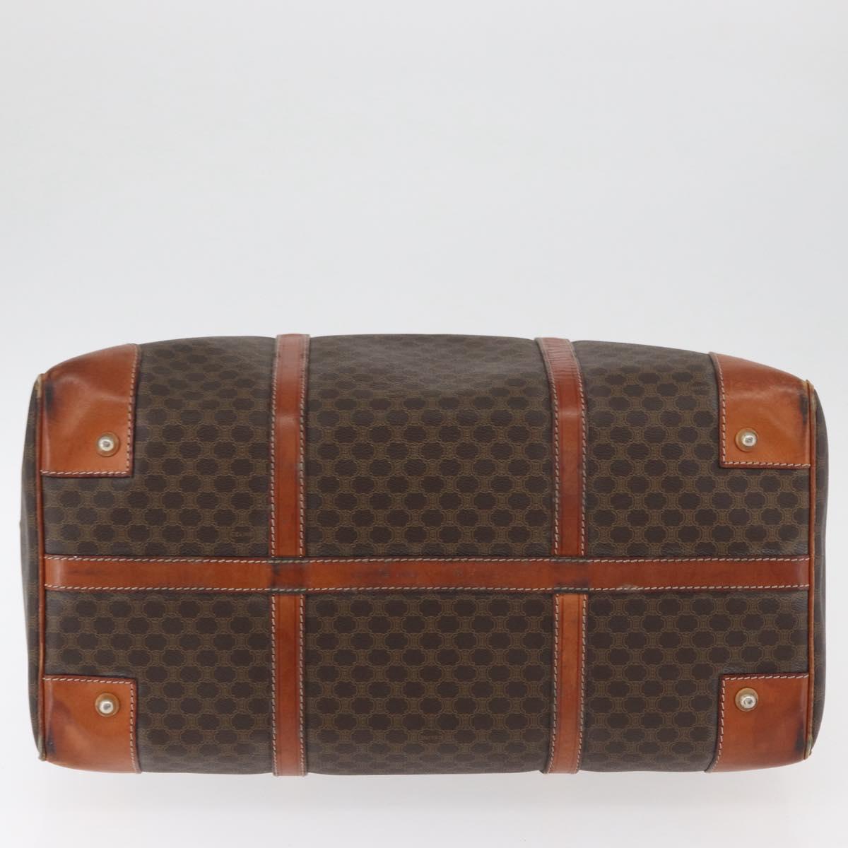 CELINE Macadam Canvas Boston Bag PVC Leather Brown Gold Auth 180637