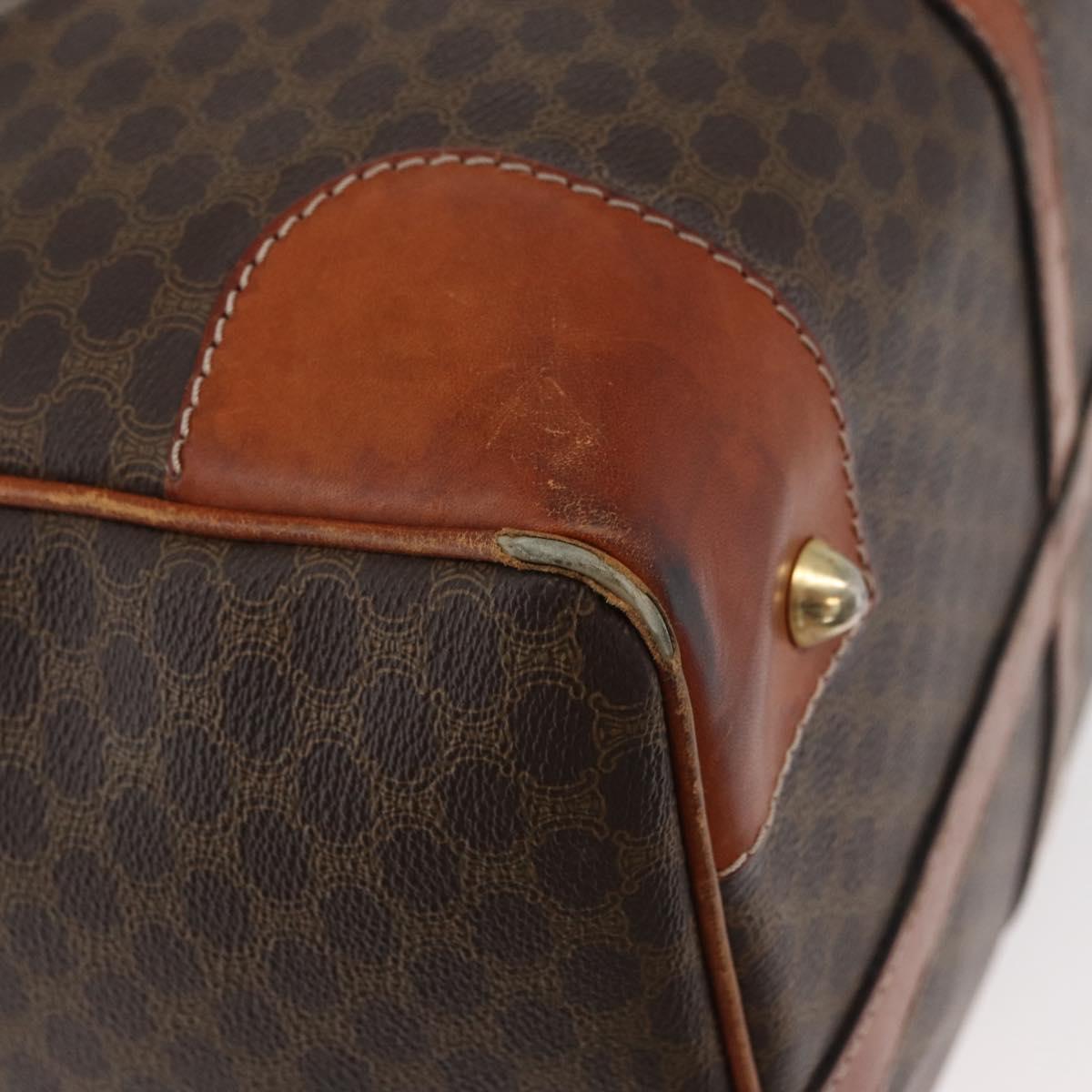 CELINE Macadam Canvas Boston Bag PVC Leather Brown Gold Auth 180637