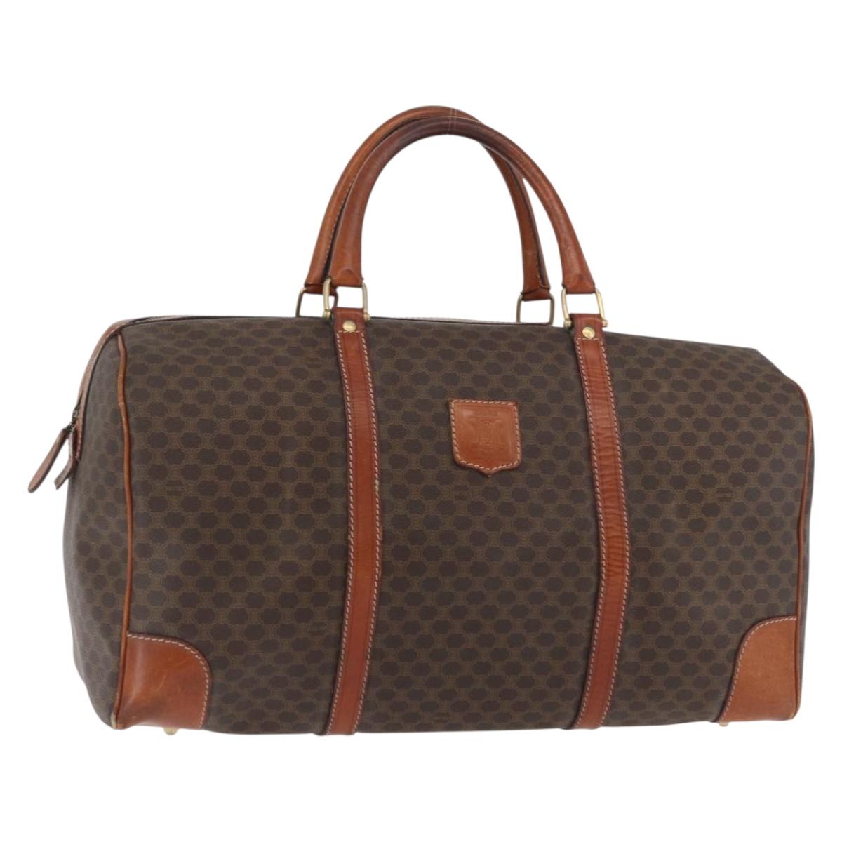 CELINE Macadam Canvas Boston Bag PVC Leather Brown Gold Auth 180637