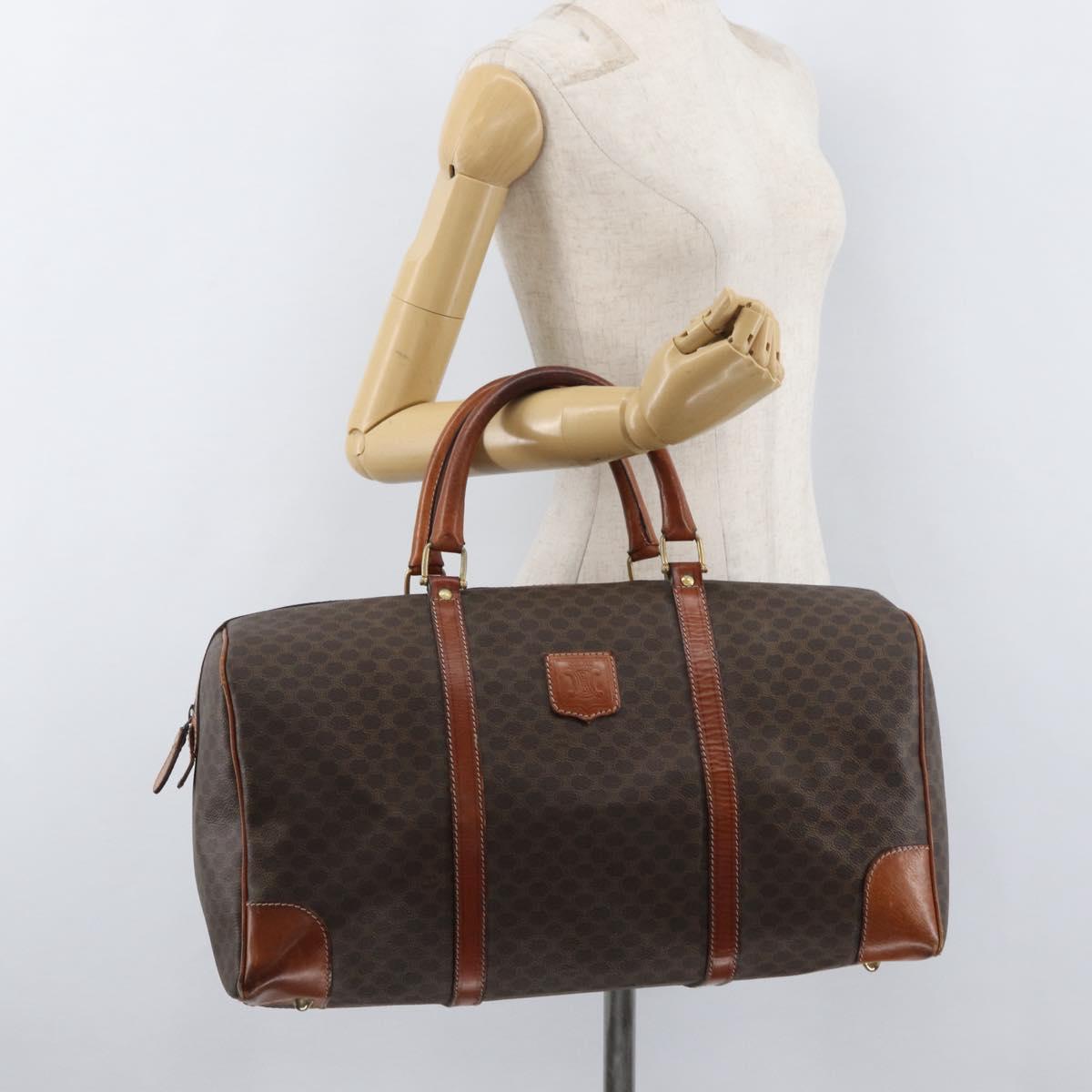 CELINE Macadam Canvas Boston Bag PVC Leather Brown Gold Auth 180637