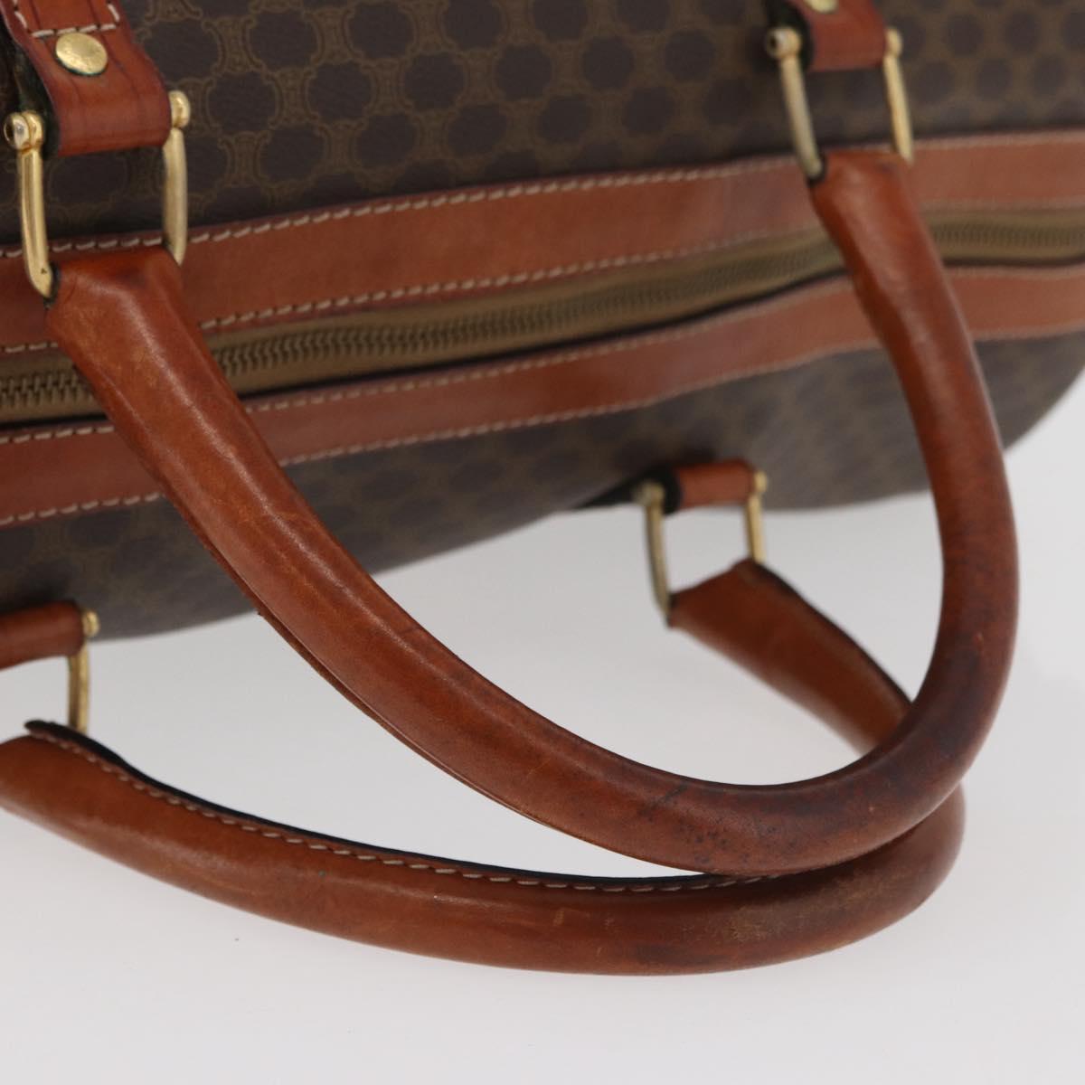 CELINE Macadam Canvas Boston Bag PVC Leather Brown Gold Auth 180637