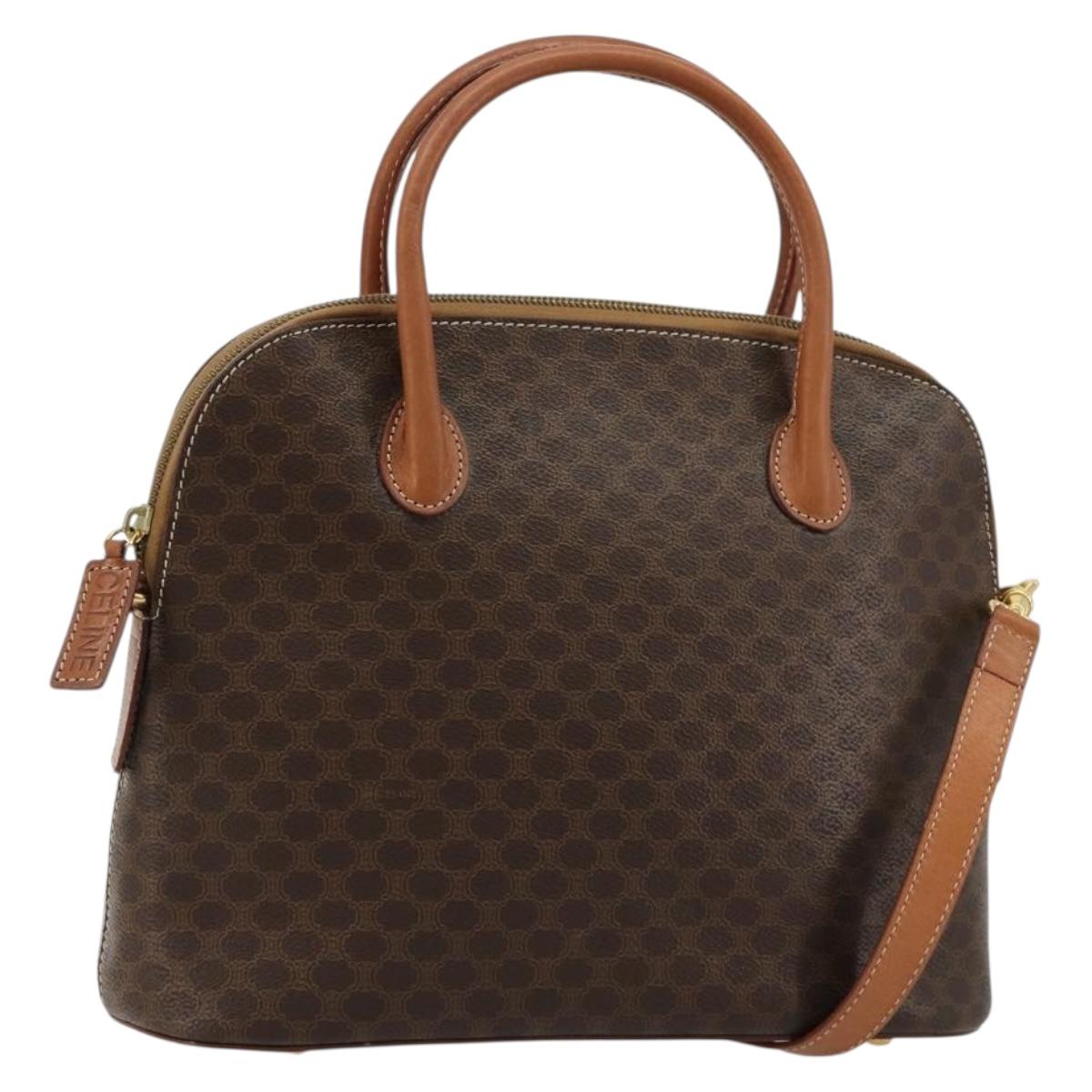CELINE Macadam Canvas Hand Bag PVC Leather 2way Brown Gold Auth 180638A