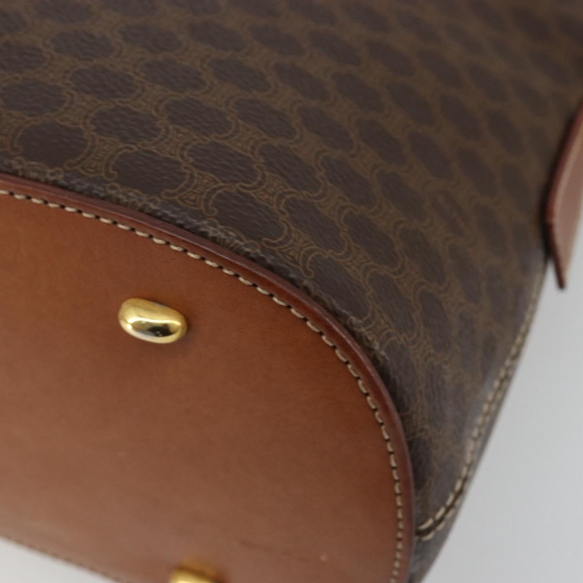 CELINE Macadam Canvas Hand Bag PVC Leather 2way Brown Gold Auth 180638A