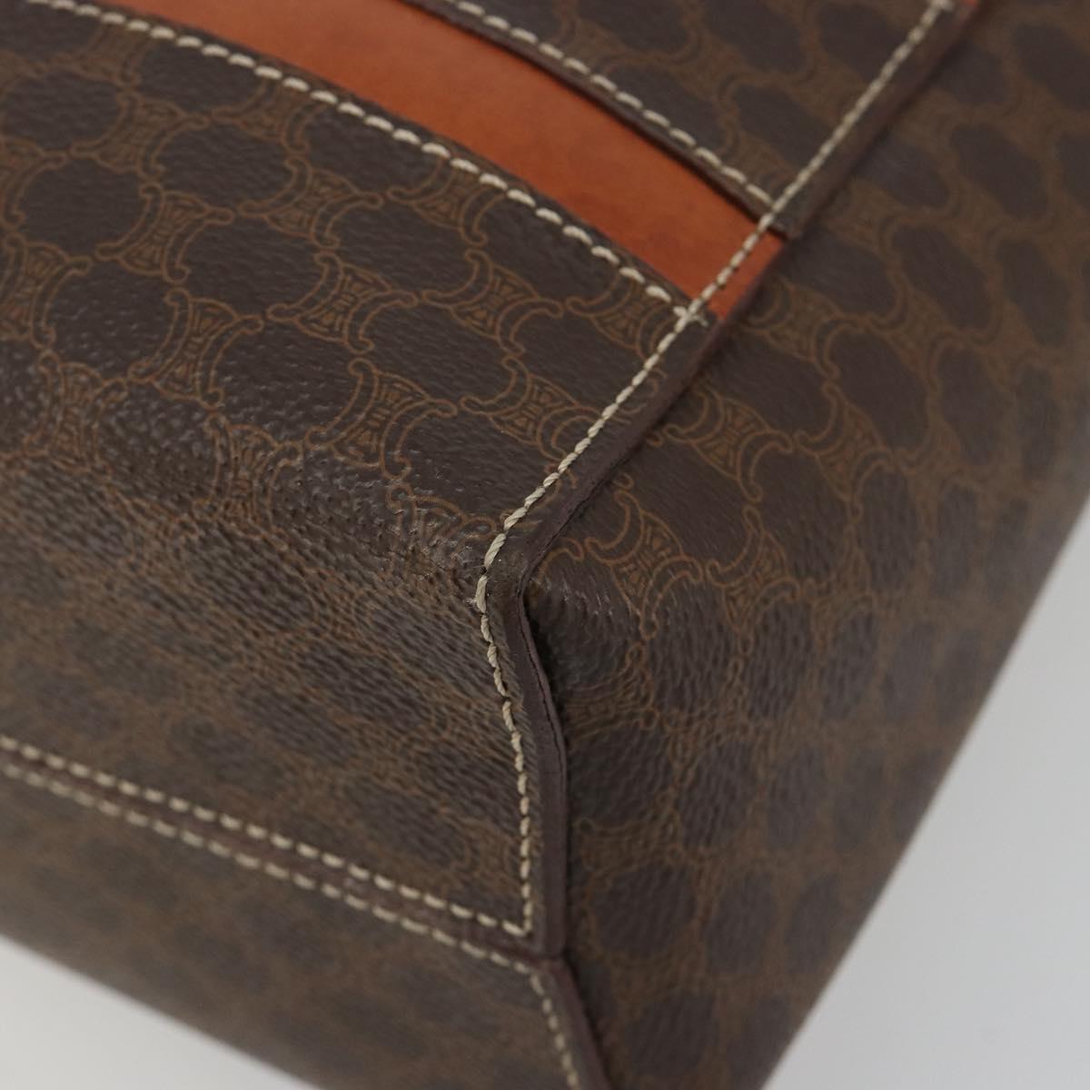 CELINE Macadam Canvas Hand Bag PVC Leather Brown Gold Auth 180639