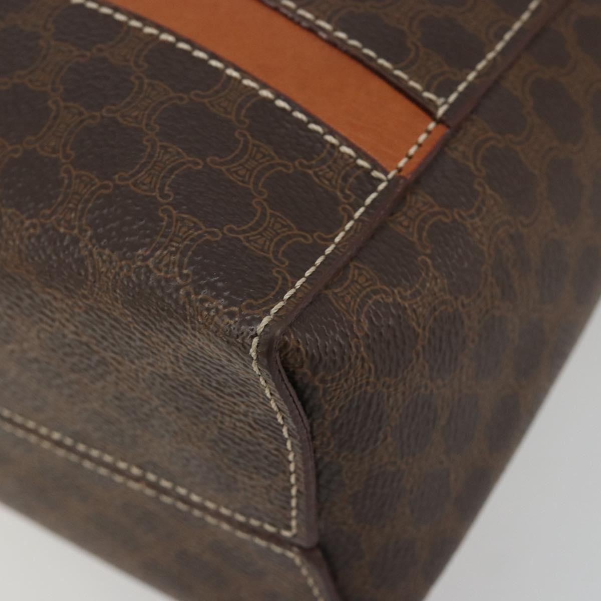 CELINE Macadam Canvas Hand Bag PVC Leather Brown Gold Auth 180639