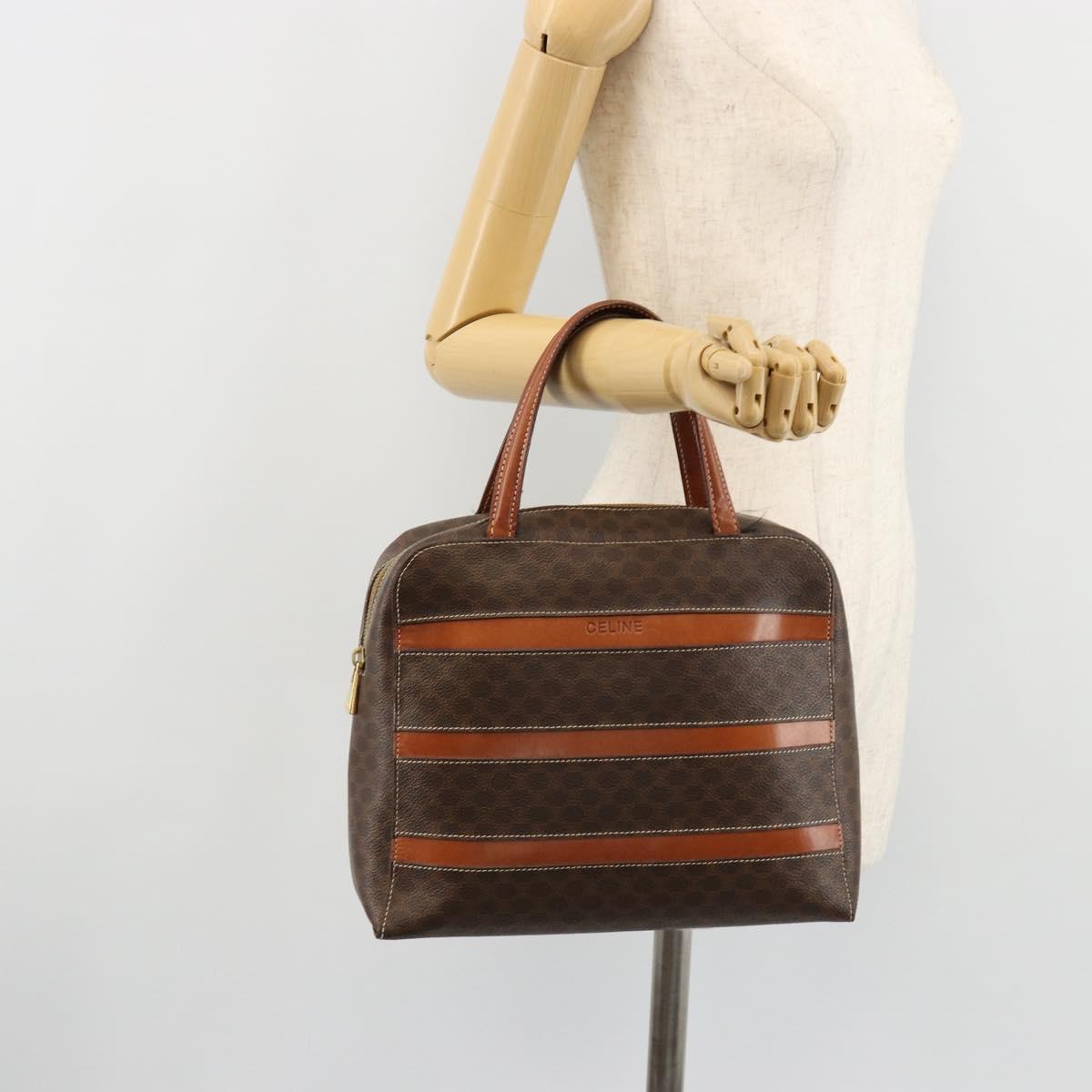 CELINE Macadam Canvas Hand Bag PVC Leather Brown Gold Auth 180639