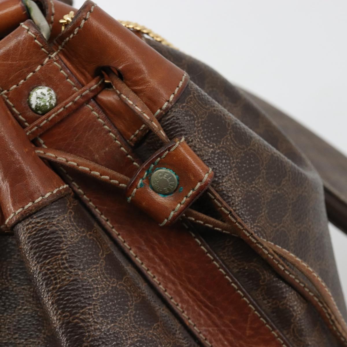 CELINE Macadam Canvas Purse Shoulder Bag PVC Leather Brown Gold Auth 180641